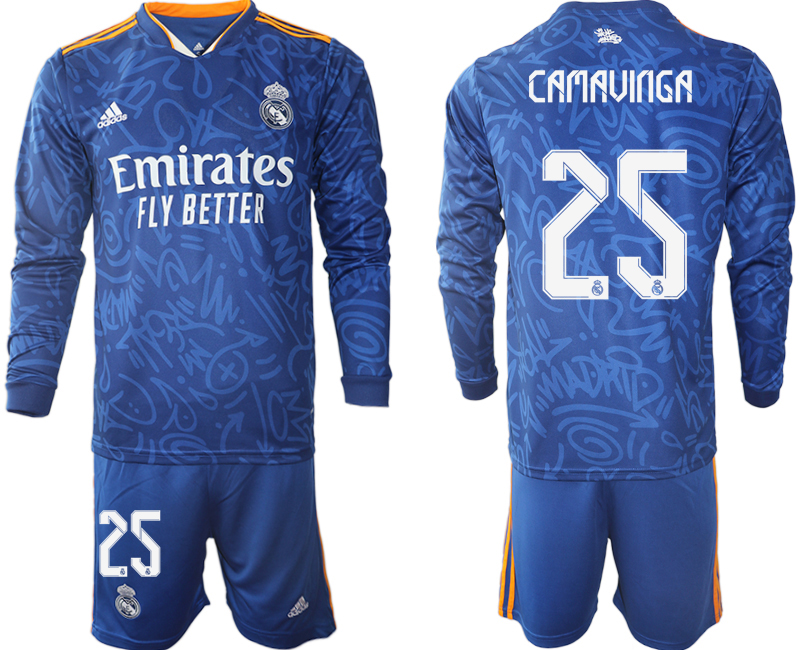 Men 2021-2022 Club Real Madrid away blue Long Sleeve #25 Soccer Jersey->real madrid jersey->Soccer Club Jersey